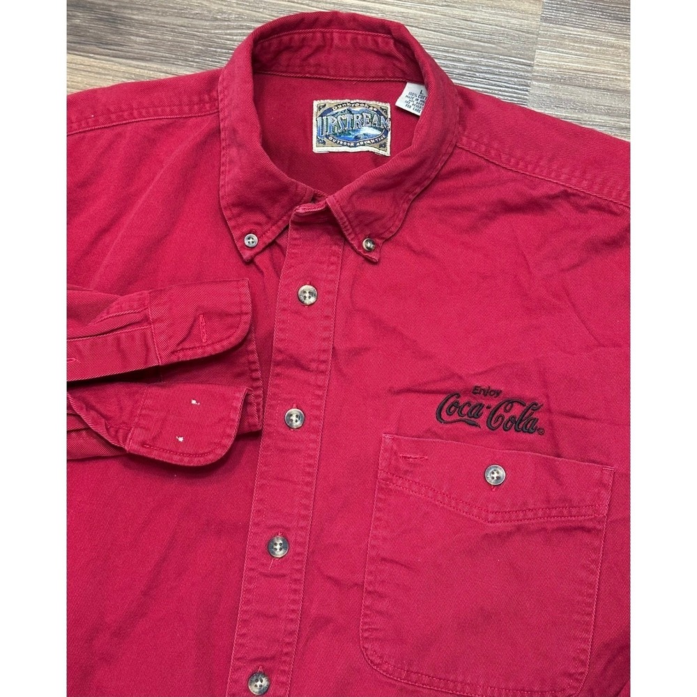 Vintage Dunbrooke Upstream Coca Cola Embroidered Button Down Shirt Red Sz L